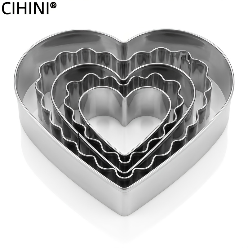 TEMU Cihini - 5 stampi per biscotti, Stile Quantit�: 2, : Cuore, Cuore Ondulato, Materiale: 430, Caratteristiche: Uso Pratico, Facile da Riporre,
