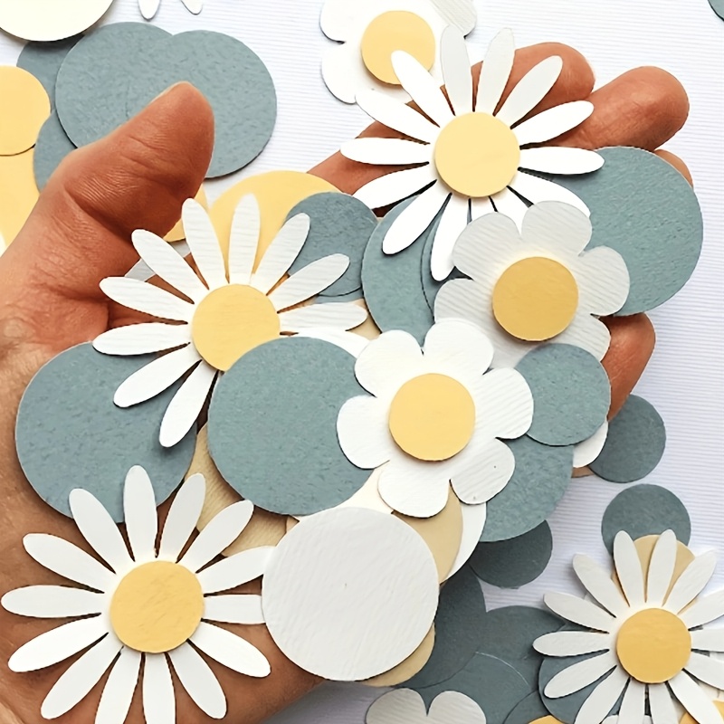 Image of 105pcs Per Pack, Confetti Small Daisy Paper Confetti For Birthday Party Decorations. Spring Event Parties, Birthday Parties. Anniversaries, Wedding Party Decorations