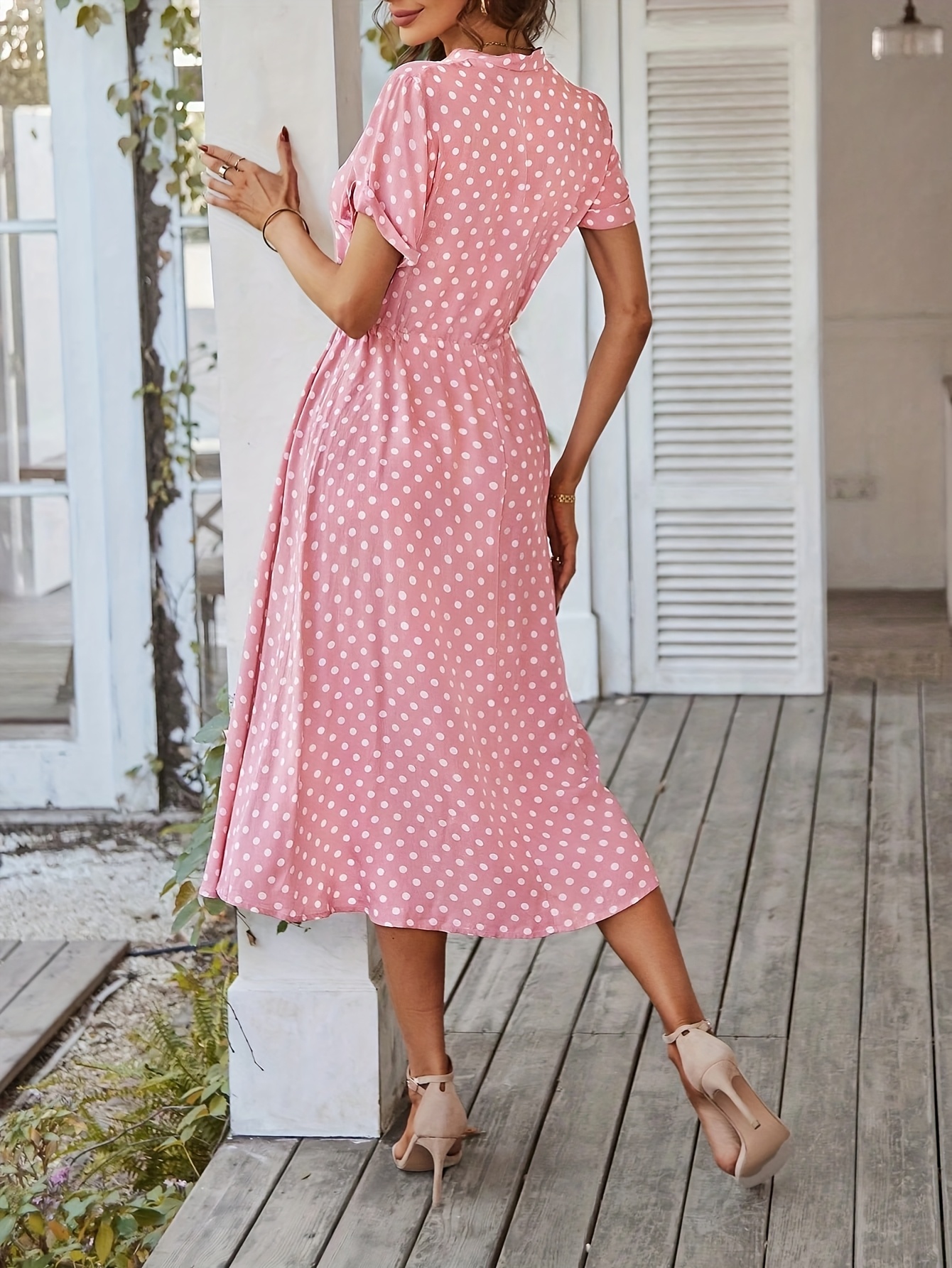 women's pink polka dot maxi dress short sleeves perfect Temu Spain
