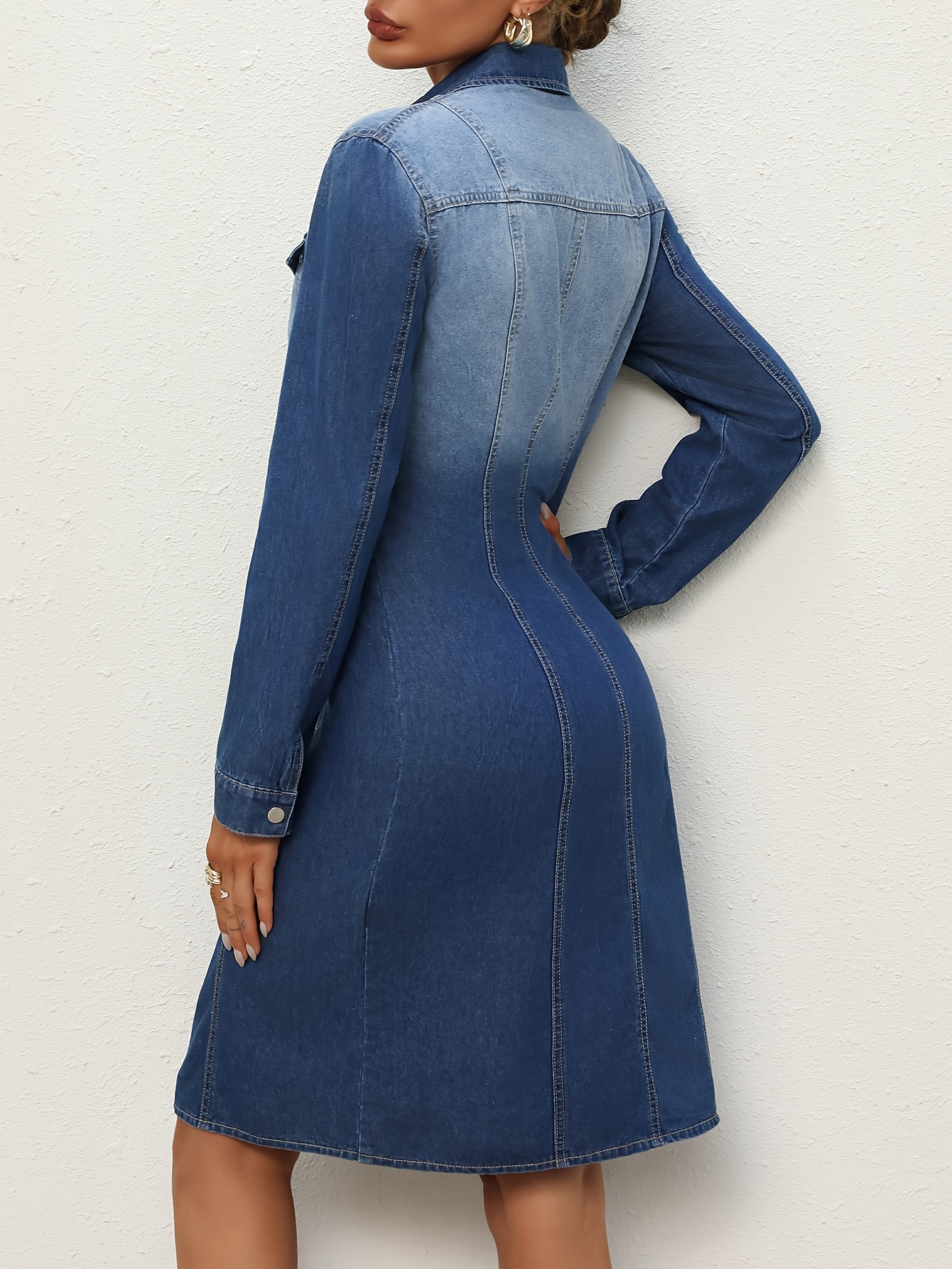 womens long sleeve denim dress a fitted waist women's - Temu Nigeria