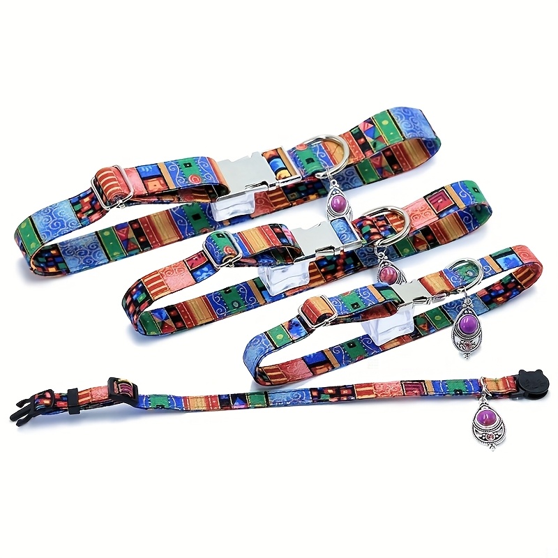 A Personalized Bohemian-Style Pet Collar with a Metal Buckle, Customizable Name And Phone Number Tag, Adjustable Anti-Loss Cat Collar, Soft, Comfortable, And Durable Accessory, Ideal for Outdoor Dog Walking, Perfect Gift for Medium And Small Dogs!