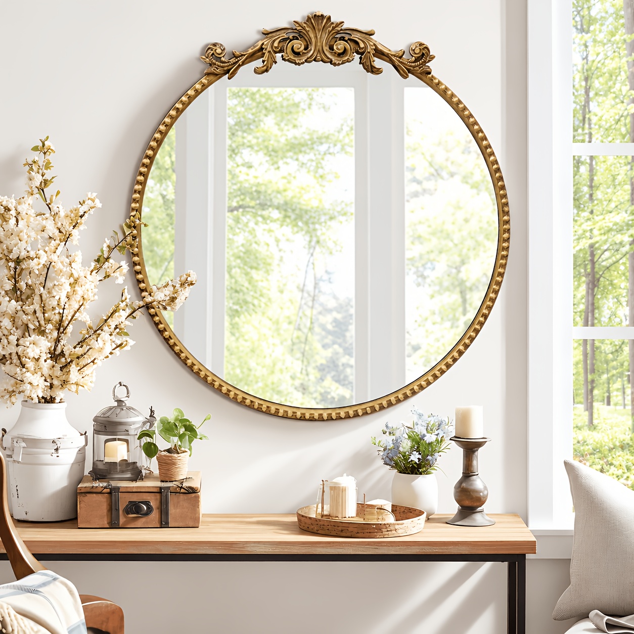 TEMU Growsun 24 Inch Vintage Round Mirror Baroque Mirror Metal Frame Wall Mirrors For Vanity, Bathroom, Or Bedroom