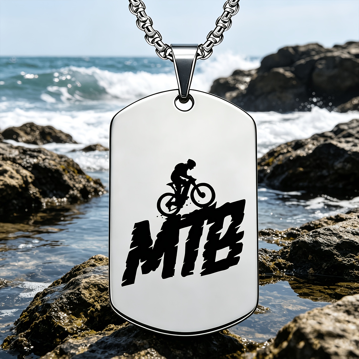 TEMU 1pc, Mountain Bike Riding Theme "mtb" Silhouette Design, 201 Stainless Steel Necklace, Suitable For Cycling Enthusiasts Gifts For Men, Women
