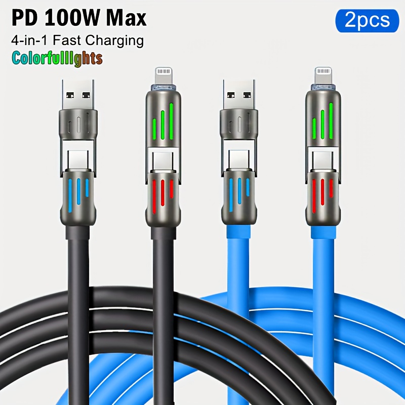 Jixivor Coiled Cable & Clip 4-in-1 USB C Cable 45W Compatible With Lightning Cable Fast Charging & Data Transfer, Support To CarPlay & Android Auto, 5FT Multi Cord Combo Charger For IPhone/iPad