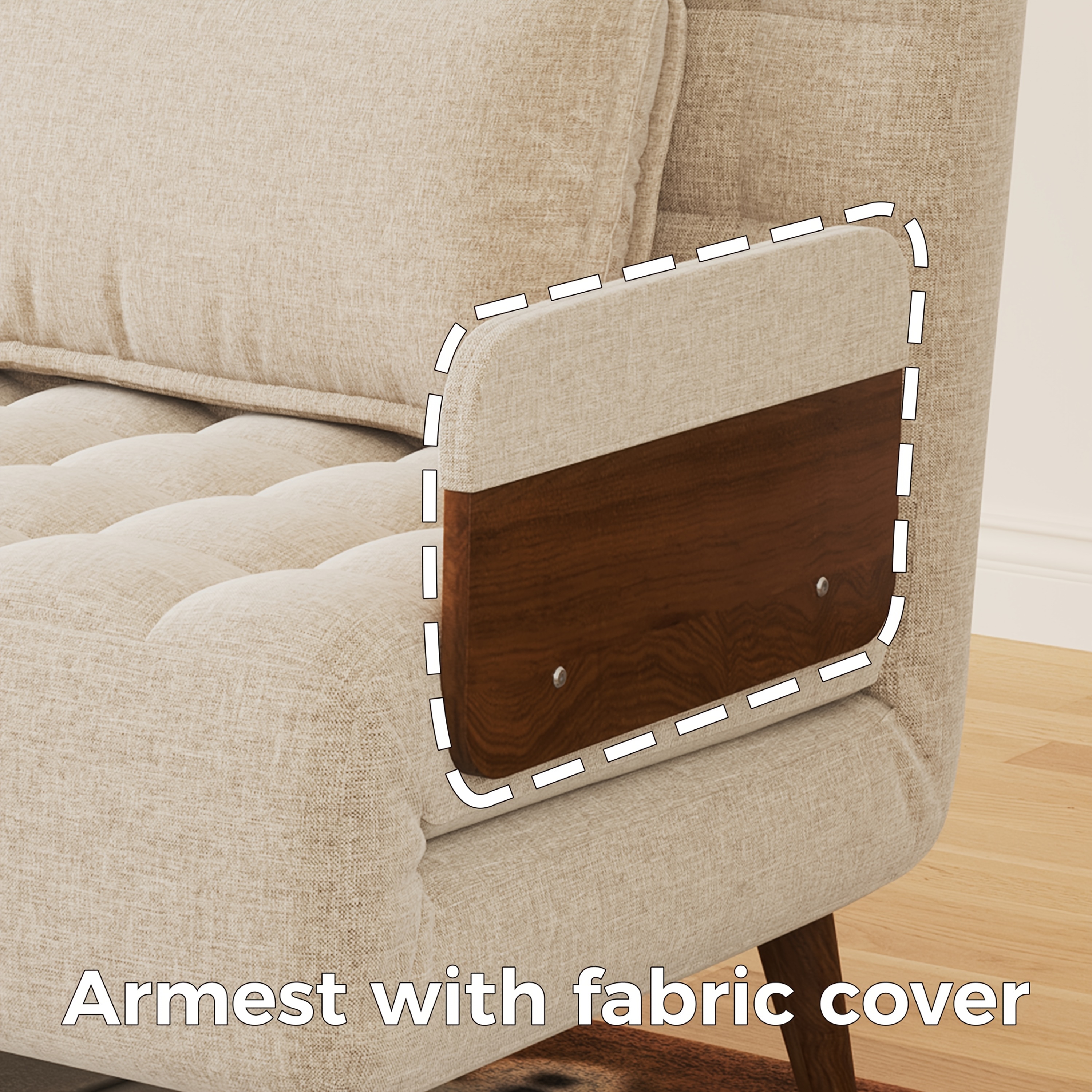 1 Modern Cotton And Linen Convertible Sofa Bed with 5 Adjustable Backs, Adjustable Height Pillows - Living Room Recliner, Single Or Double Use, Living Room Furniture Sofa | Neutral Home Decor | Wood Frame Sofa (Beige/Coffee)