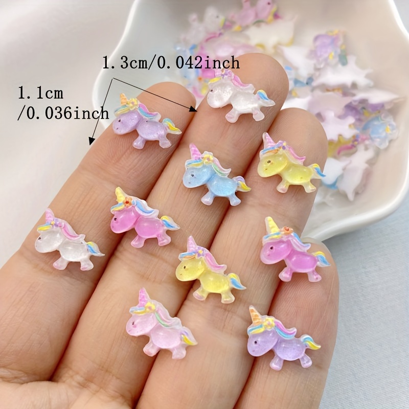20/40pcs Resin Colorful Mini Kawaii Cartoon Unicorn Horse Rhinestone Appliques For Wedding , Manicure, And Crafts