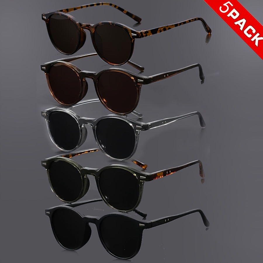 Image of 5pcs Trendy Vintage Round Fashion Glasses, Outdoor Casual Fashion Fashion Glasses With Mirrored Pc Lenses And Full-frame Polymer Frame, Unisex Fashion Fashion Glasses