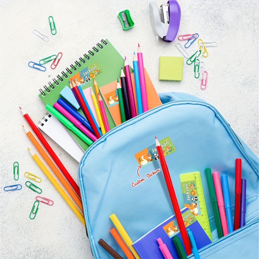 45/90pcs Personalized Cartoon Animal Name Stickers for School Use