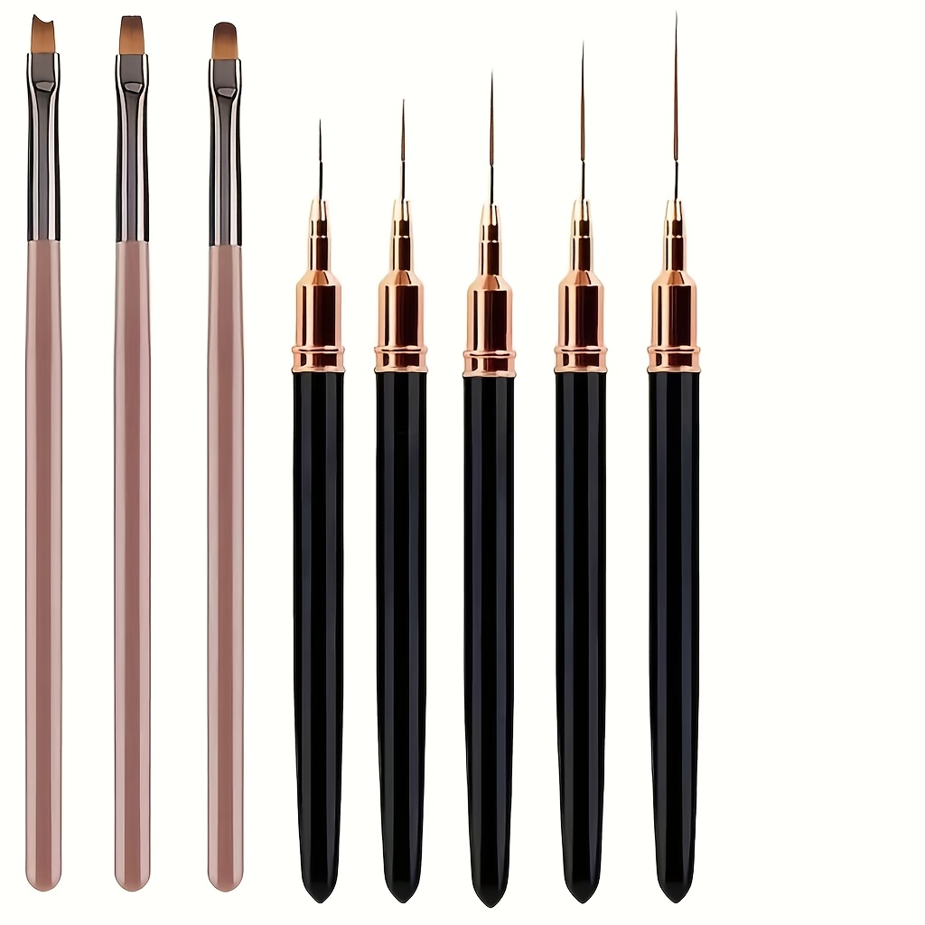 TEMU 8pcs Nail Art Liner Brushes - Thin Nail Art Brushes For Gel Polish-- Manicure Essentials-- Sleek -- Durable Brushes-- Nail Art Tools-brush For