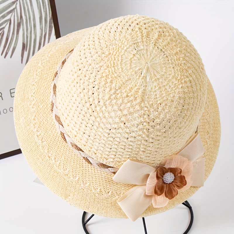 1pc elegant womens floral decorated straw hat breathable - Temu display picture 3