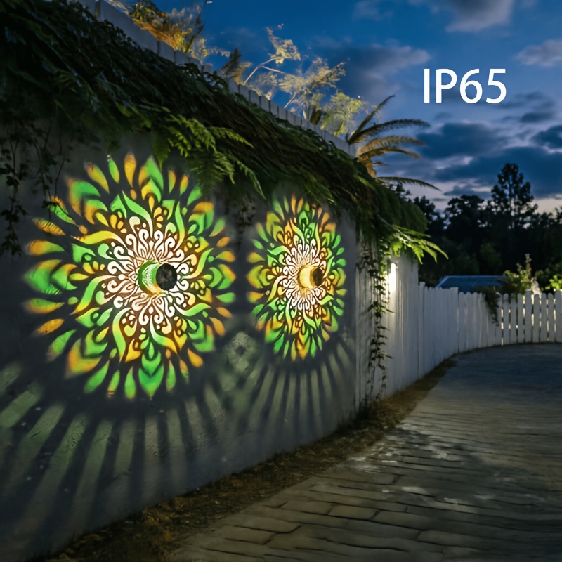 mandala light solar fence light outdoor projection wall lamp colorful mandala theme   solar light suitable for   and stair lighting courtyard backyard and front door decoration christmas