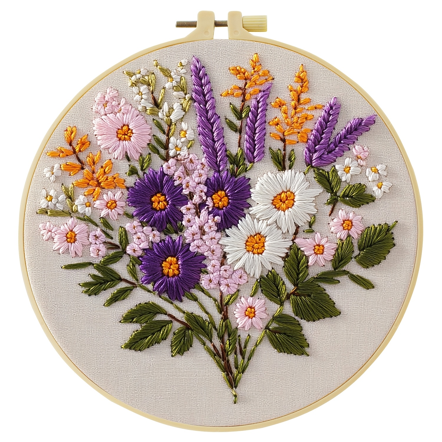 TEMU 1pc Embroidery Kit, 20x20cm/7.9x7.9inch, Beautiful Flowers, Handmade Diy Embroidery Kit, Suitable For Diy Embroidery Lovers For Adult Beginners,