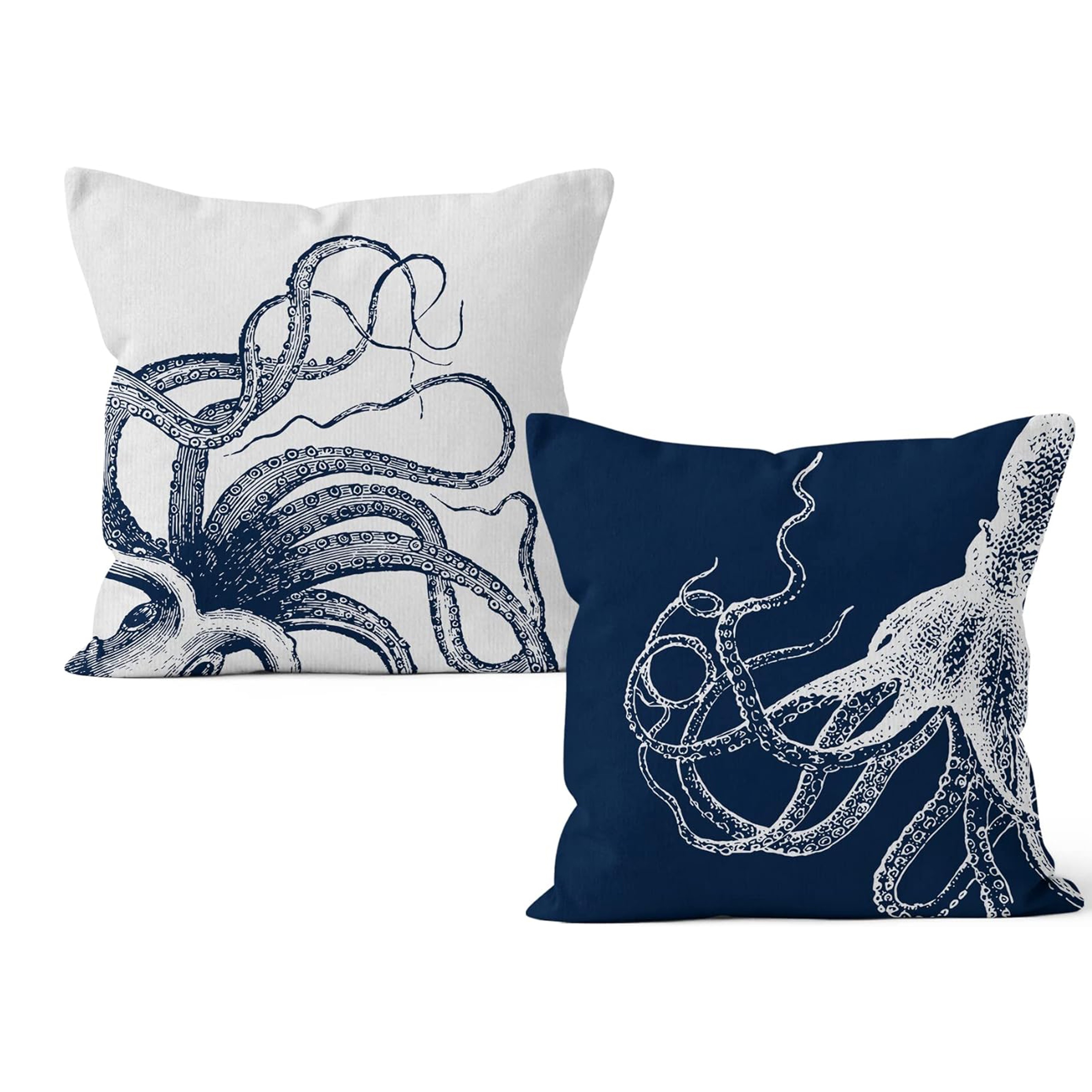 

Coastal Octopus Pillow Covers - No Pillow , Just Pillow Cover - 2 Pieces - Linen - Contemporary Style - Machine Washable - Zipper Closure - Suitable For Room Types - Woven Fabric - Linen Material