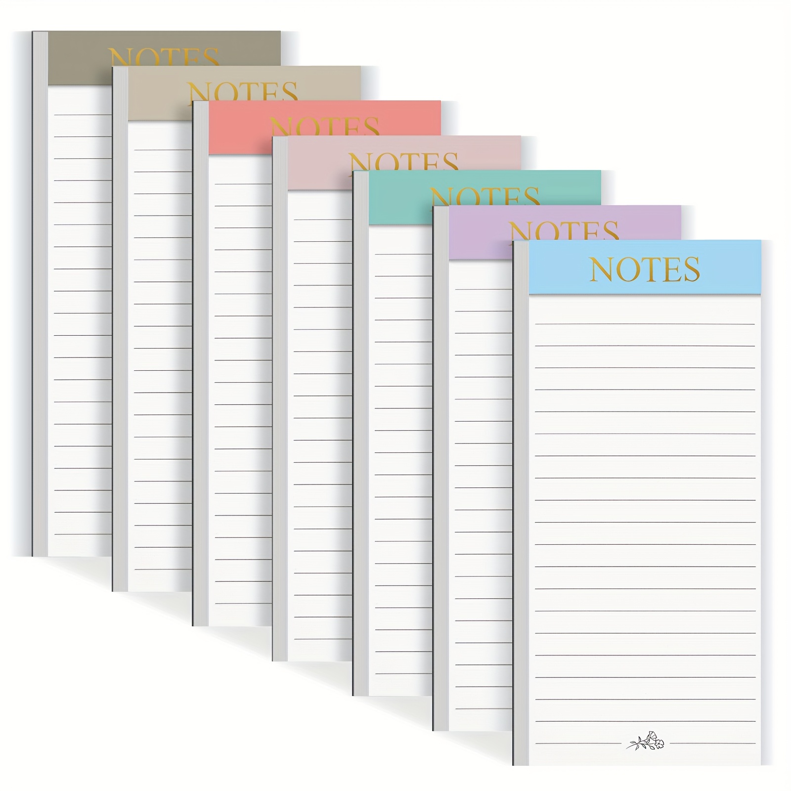 Image of Set Of 7 Magnetic Notepads Designed For Refrigerators, Featuring Morandi Colors, Ideal For Grocery Lists, With A Full Magnetic Backing And In Each Pad