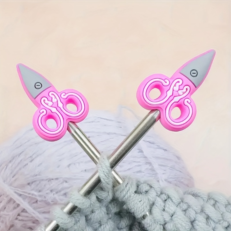 Image of 2pcs Silicone Knitting Needle Protectors, Scissors-shaped Knitting Needle Caps, Colorful Plastic Needle Point Protectors For Diy Crafts, Crochet And Knitting Supplies