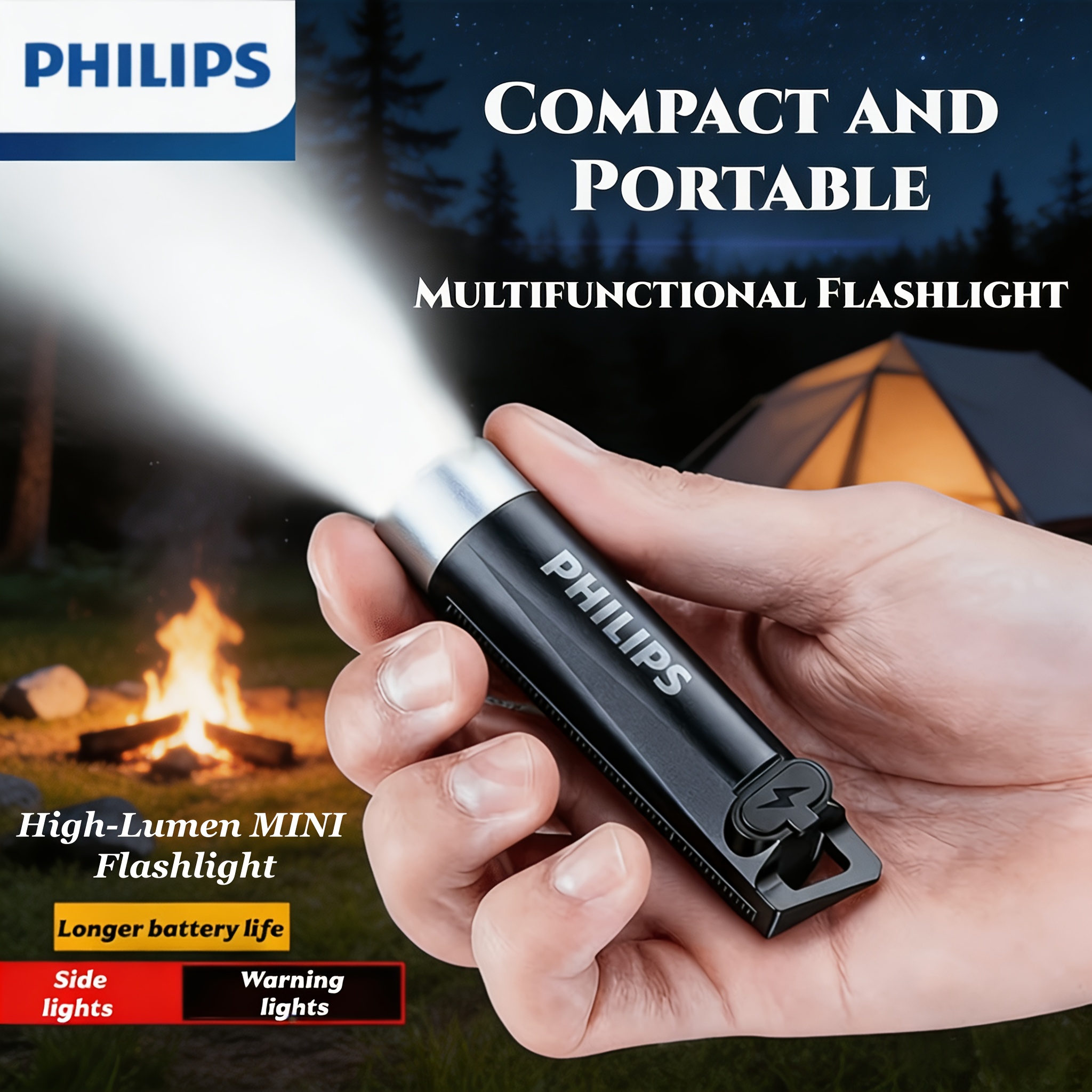 TEMU Portable Flashlight, Ideal For Home Use, Outdoor Activities, Travel, And Adventure; Features A Powerful Beam And High Brightness; Long ;