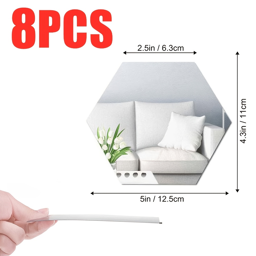 Image of Set Of 8, Silvery Hexagonal Acrylic Mirror Wall Decals, Self-adhesive And Removable, Perfect For Decorating Backgrounds In Living Rooms, Bedrooms, Or Above Sofas