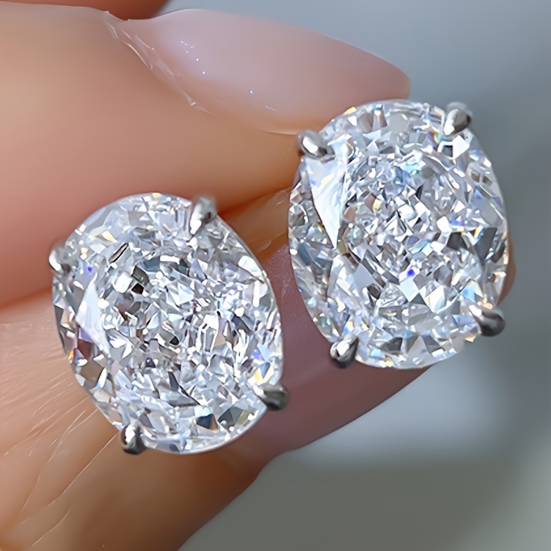 TEMU 1 Pair Of Women's Fashion Stud Earrings, Minimalist Style, Geometric Round Inlaid Synthetic Synthetic Synthetic Zircon​​ Wedding Easy Additions,