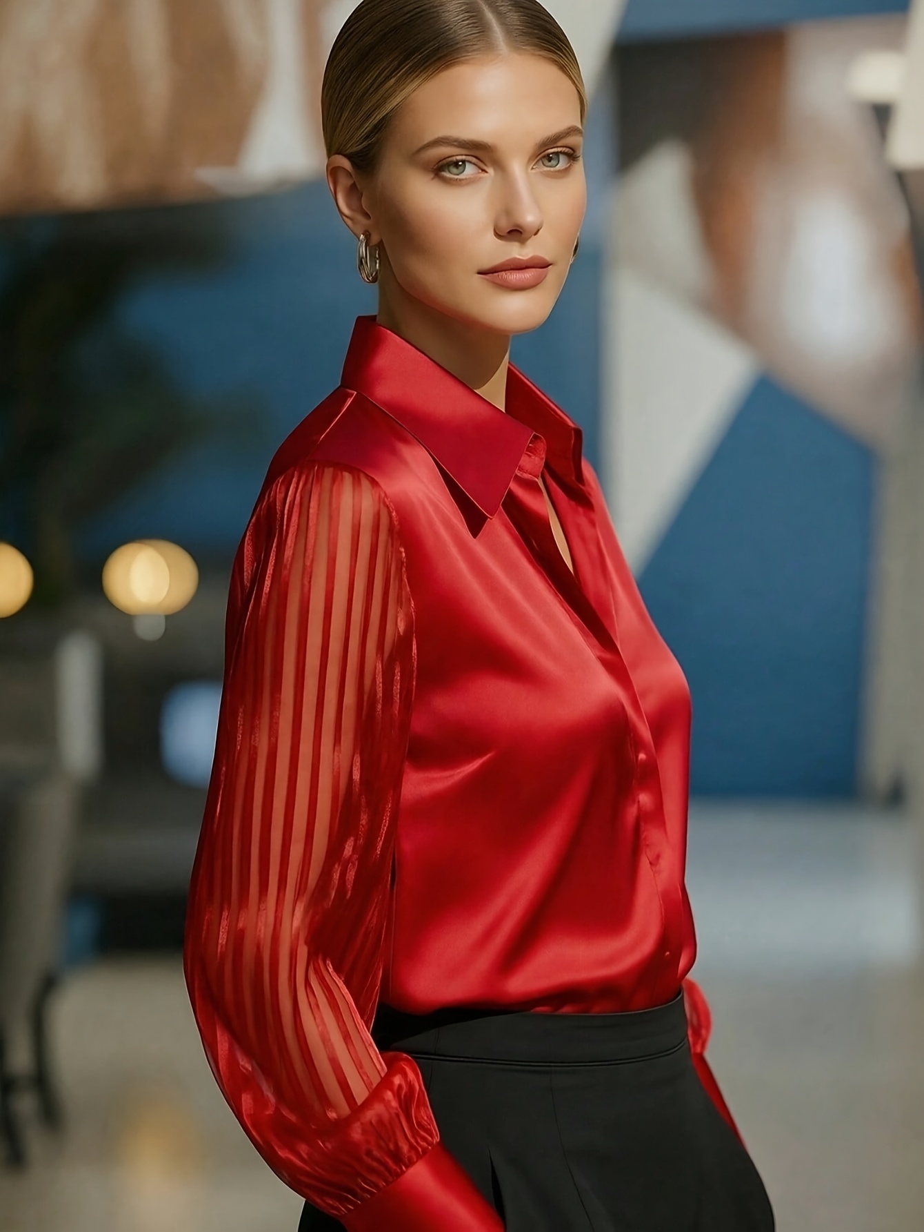 Camicia urbana elegante da donna ASD1 Directional in raso, tinta unita, con colletto elegante