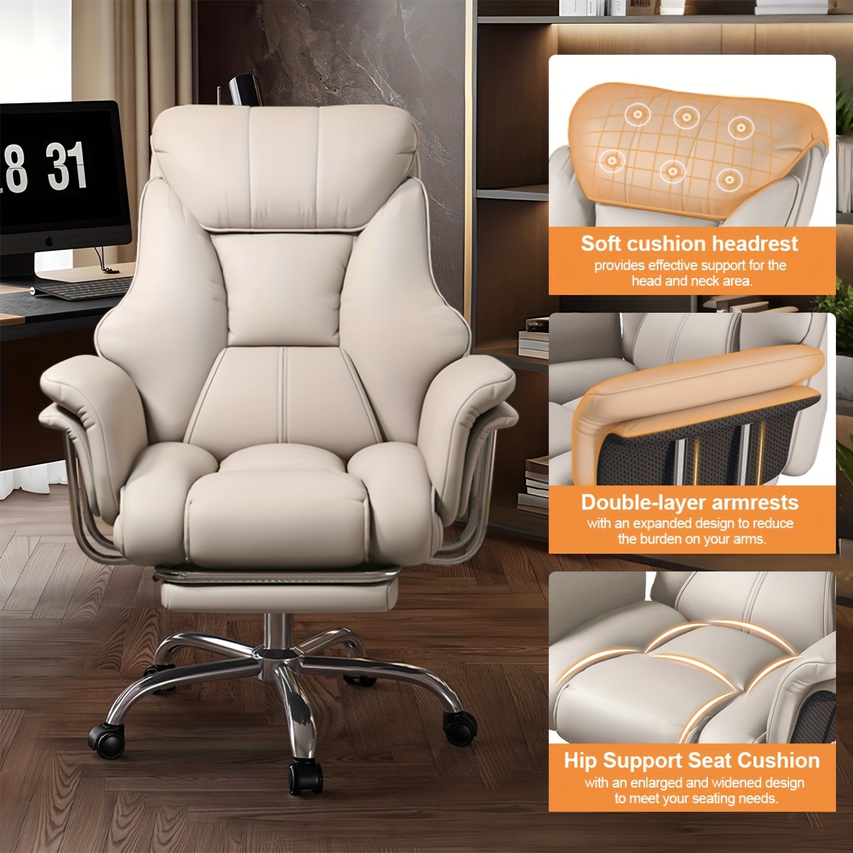 item picture Executive Office Chair With Footrest Adjustable High Back Computer Chair Ergonomic Reclining Work Chair