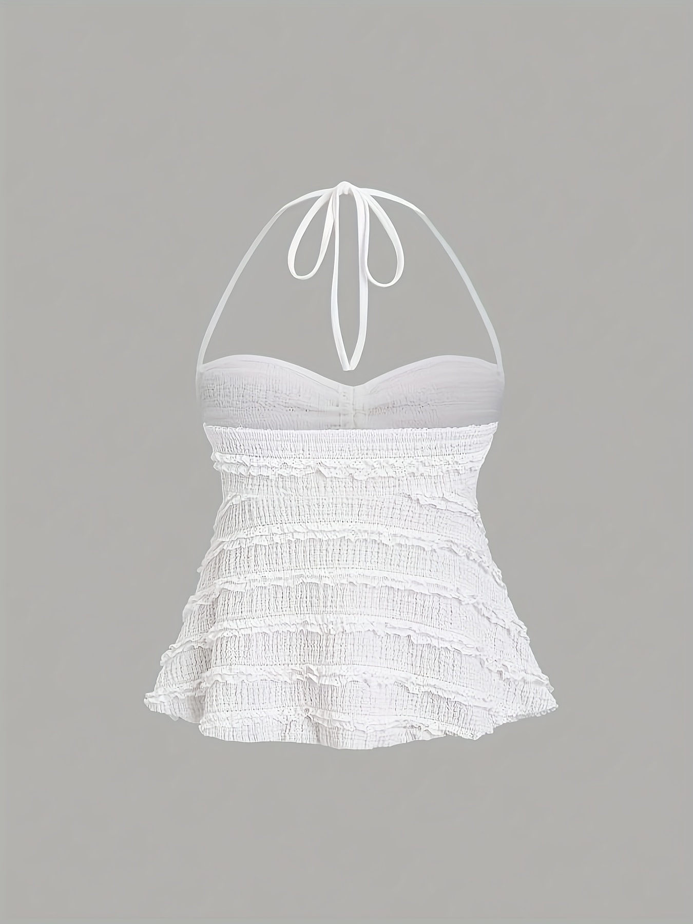 Nianian Select Y2K Off-Shoulder Halter Neck Tank Top - Solid Color Ruffled Bow Detail, Machine Washable Lightweight All-Season Women's Sexy Backless Top