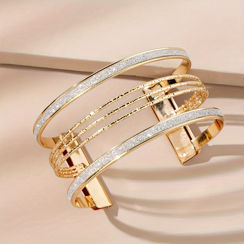 

Elegant Multi-layer Cuff Bracelet - Iron Open Bangle, Hollow Design, No Plating, Suitable For Daily Wear - All Seasons Compatible