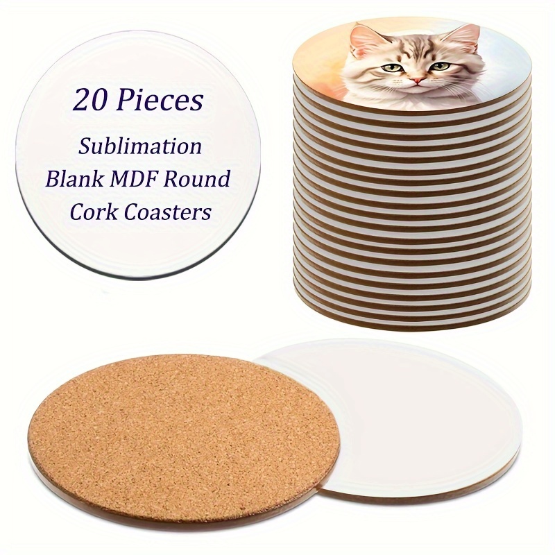 

20 sous-verres à sublimation pour Noël, Halloween, Pâques, Hanukkah, Thanksgiving - Sous-verres ronds vierges en liège avec couvercle en plastique, sets de table personnalisables en MDF