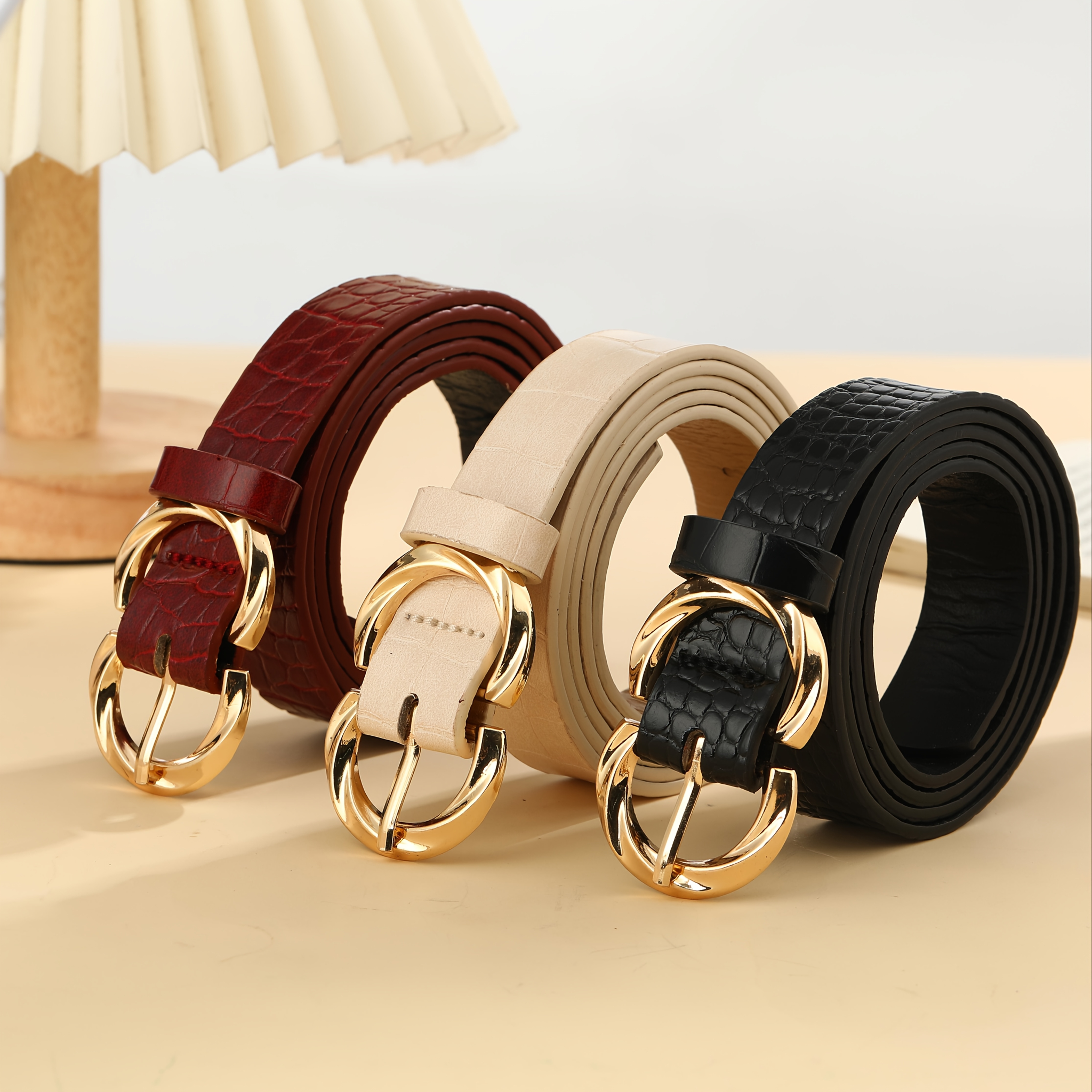 TEMU 3er-Set Einfache und stilvolle geflochtene Schnallenbänder, Vintage-Einfassung für die Taille, Klassisch Elegante