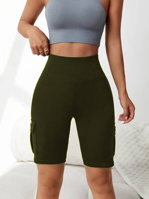 womens multi pocket cargo shorts elastic drawstring waist length athletic shorts suitable for spring summer machine washable solid color casual athletic shorts apparel non sheer fabric suitable for hiking riding yoga
