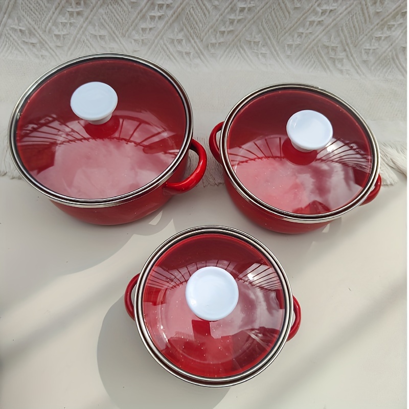 3pcs enamel pot set with 12 14 16 cm mini pots in solid color   design   food and   details 8