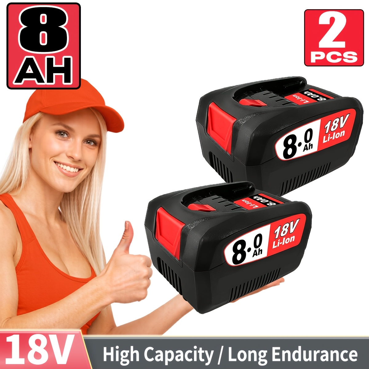 Image of 1/2 Pack 8000mah 18v Lithium-ion Battery Compatible For Pba/psb/psr Al1810cv Al1830cv Al1815cv Al1880cv Replacement Battery, Lithium- Unit Suitable For Home Tools, Drills, Saws, Hedge Trimmers