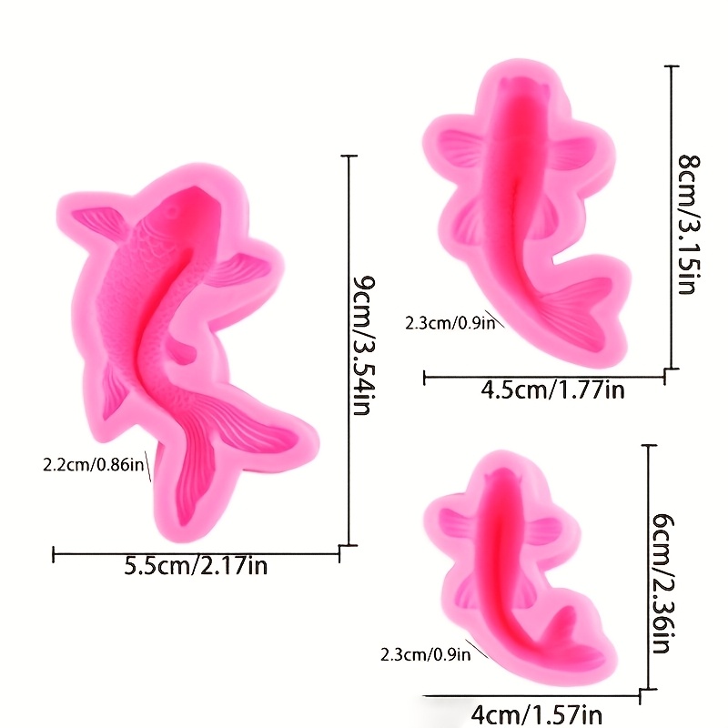 Image of Set Of 3 Silicone Molds For Koi Fish In Large, Medium, And Small Sizes, By . Ideal For Plaster Painting, Decorating , And Candle Props. Molds Are Easy To Release And Reused