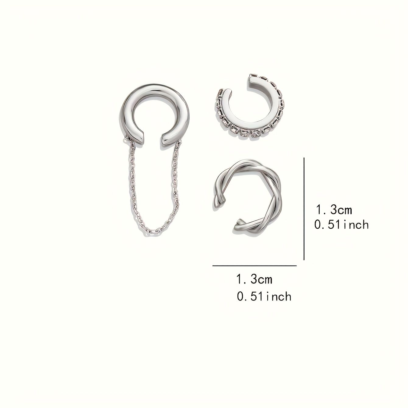 3pcs C-Shaped Twisted Chain Tassel Ear Bone Clip Earrings