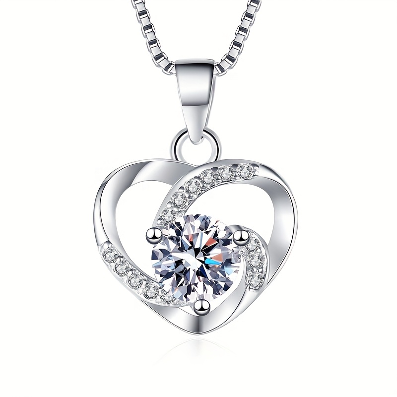 TEMU A Stylish Heart-shaped Necklace Made Of 925 Sterling Silver, Featuring A Chic Pendant And A Delicate Chain Designed For Women's Collarbones