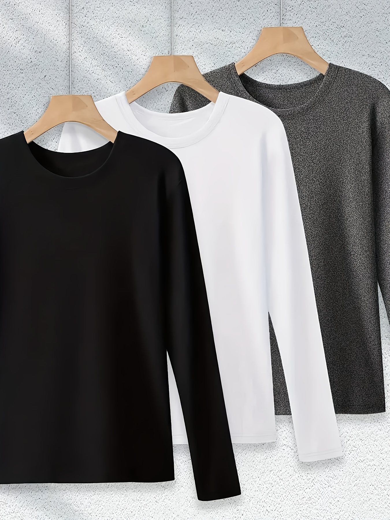3 pack womens casual crew neck t shirts polyester knit long sleeve   with   stretch solid color regular fit for fall winter Product details 4