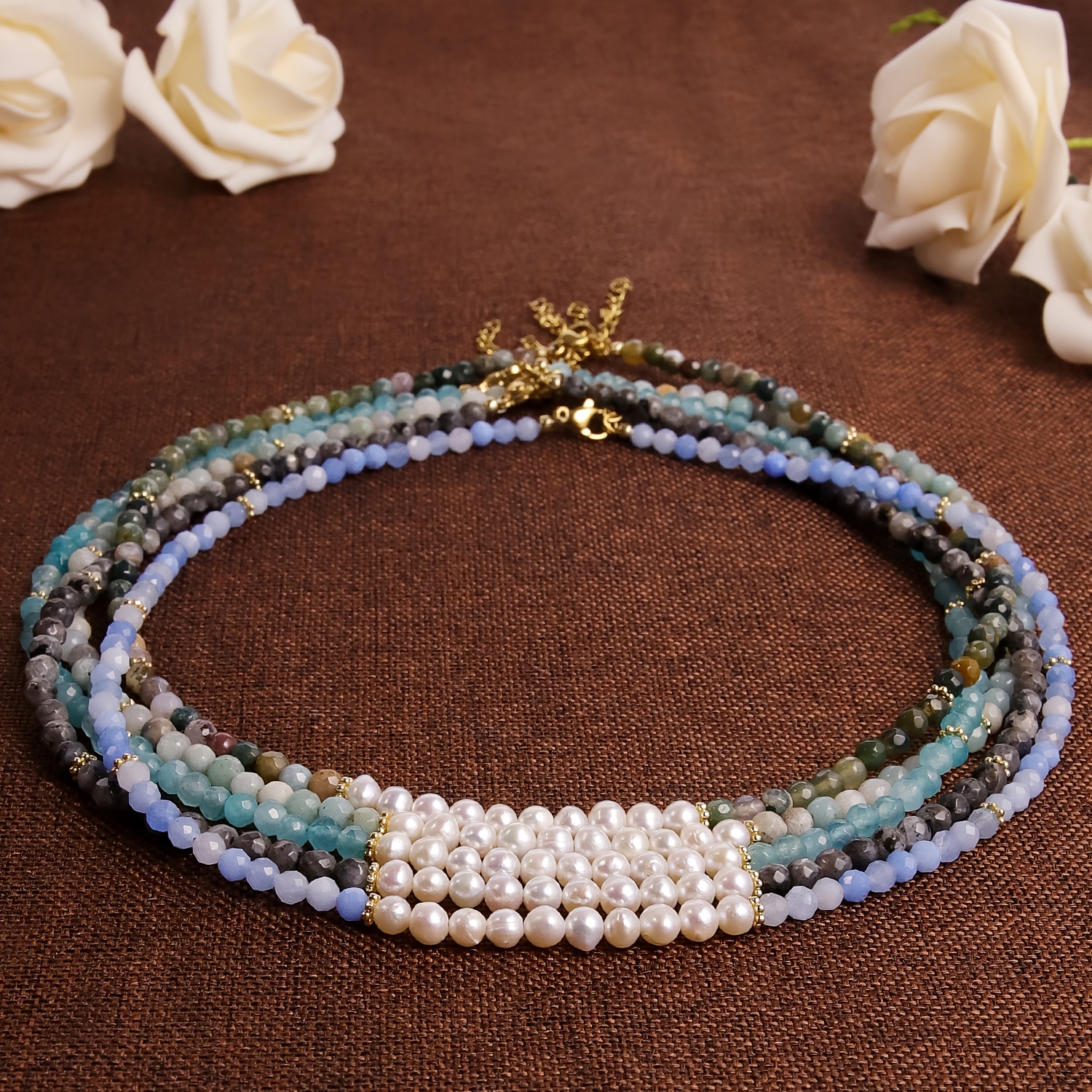 Women's Natural Stone Bohemian Faceted Choker Necklace
