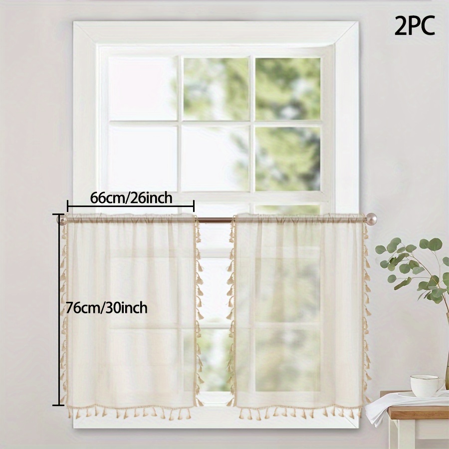 Image of 1pc/2pcs, Bohemian Transparent Handmade Tassel Short Curtain, Boho Kitchen Decoration Short Curtain, Suitable For Living Room, Kitchen, Country Villa, Farmhouse Window Decoration