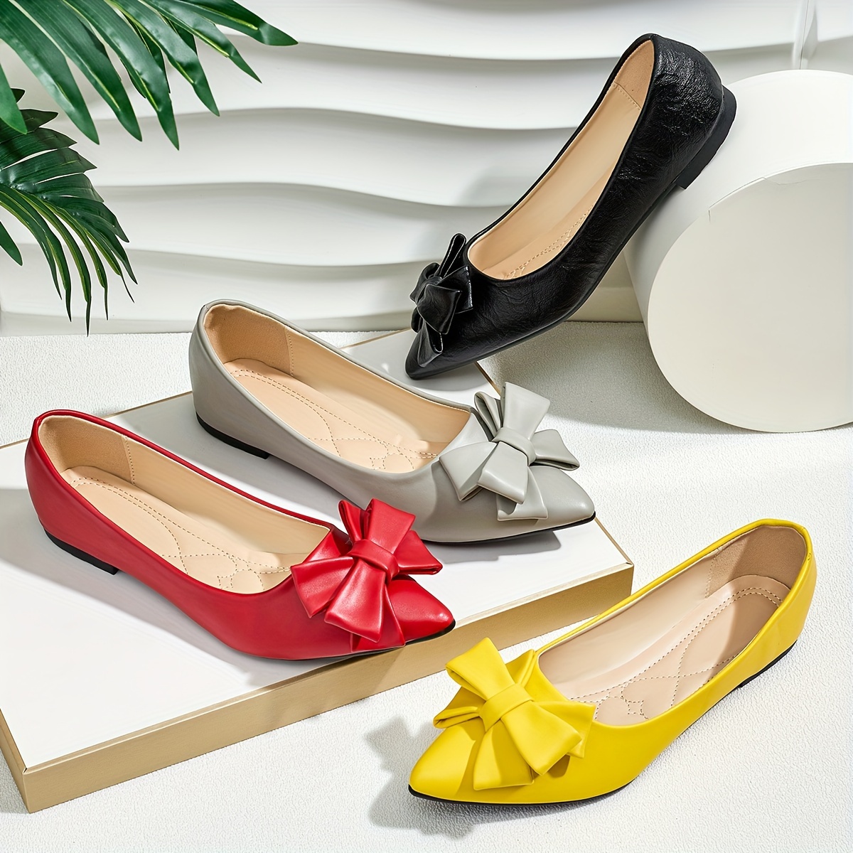 

Elegant Pointed Toe Flats With Bow Detail - Lightweight, Comfortable, And Any