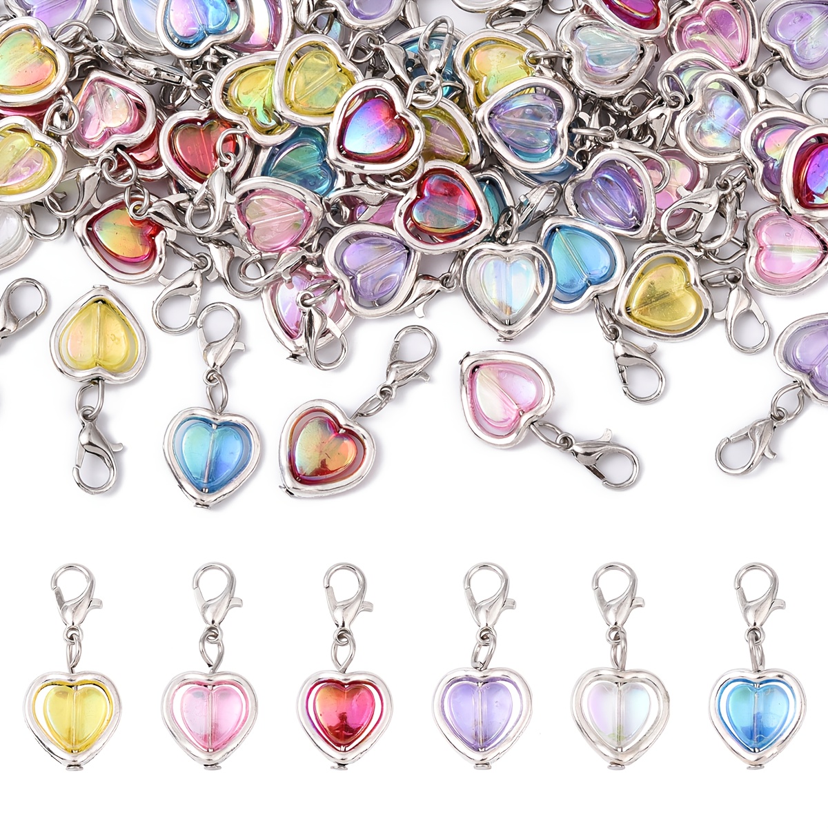 60pcs assorted color heart shaped alloy pendants with alloy   clasps keychain accessories 30mm for diy key rings backpacks phone cases bags usb flash drives car rearview   charms and gifts