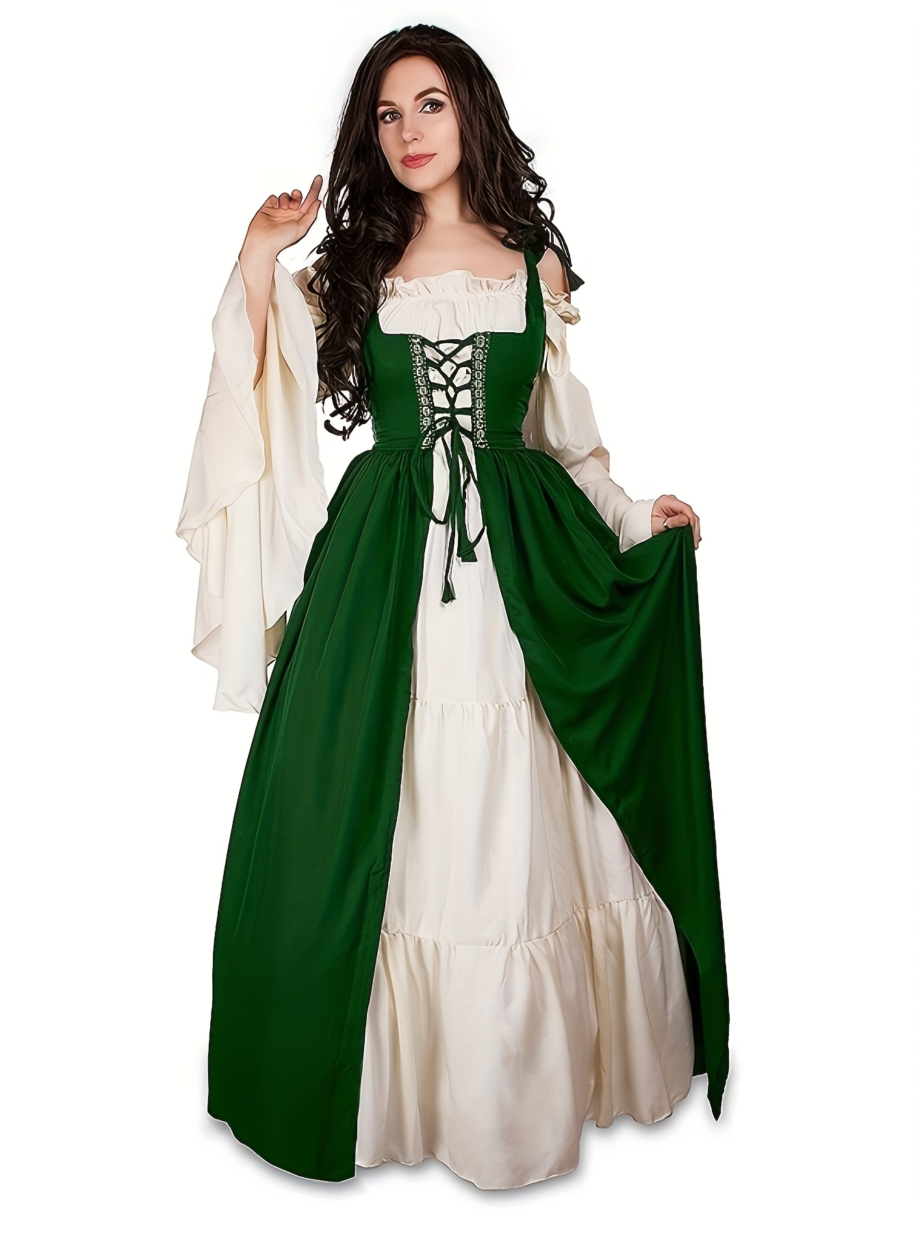 WEITING Fashion Dames Vintage Retro Gothic Lange Mouwen Middeleeuwse Renaissance Lange Maxi Jurk Halloween Feest Victoria-Rood, S