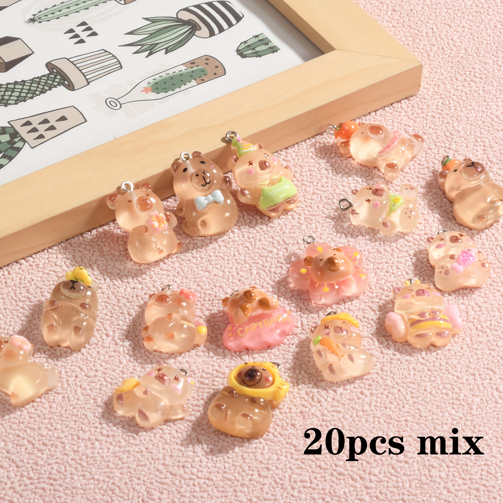 Image of Random 20pcs Cute -the-dark Resin Capybara Pendants, Fun Resin Charms, Ideal Additions For Necklace, Bracelet, Etc