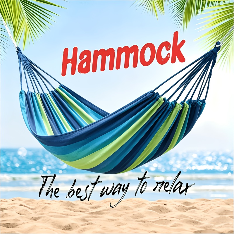 TEMU Large Double Outdoor Hammock, Made Of Canvas, Extra-wide And Extra-long, Comes With Ropes And Reinforced Wooden Poles, Suitable For Outdoor Use,