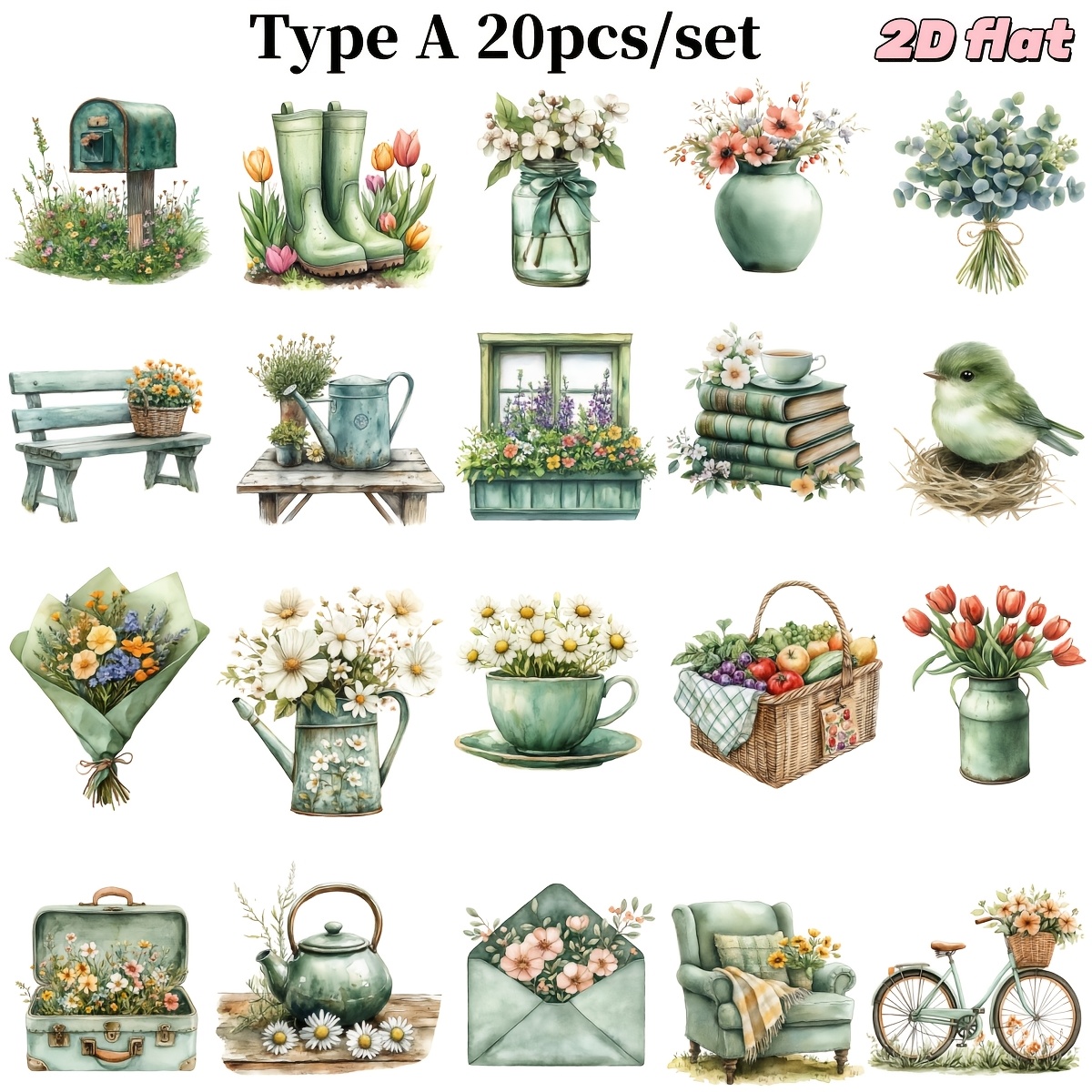 20pcs/set Creative Vintage Series Handmade Sticker Decorations / 2d Flat