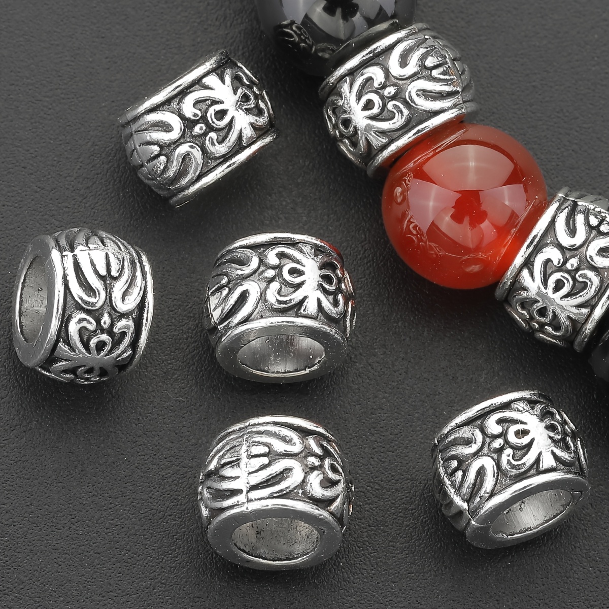 

30pcs Large Hole Alloy Barrel Beads - Geometric Spacer Beads For Making, Bracelets, Necklaces & Crafts