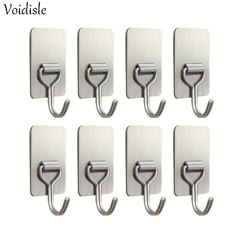 TEMU [8 Stainless Steel Hooks] 8 Heavy-duty Stainless Steel No-drill Adhesive Hooks | Universal No-drill Fixing Adhesive Hooks For Rough Indoor And