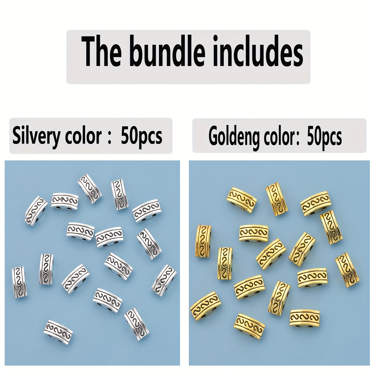 E-shop 100 Stk./50 Stk. Spacer-Perlen mit doppeltem Lochmuster, 10 mm quadratische lose Spacer-Perlen mit doppelseitiger Textur, flache Perlen mit