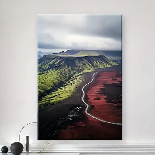 1pc wooden framed icelandic volcano landscape wall art canvas print with dark clouds farmhouse home decor for living room bedroom office bathroom dining room office artwork quality