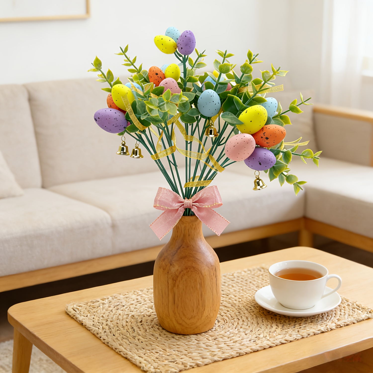3er set künstliche osterblumen bunte plastik ostereier