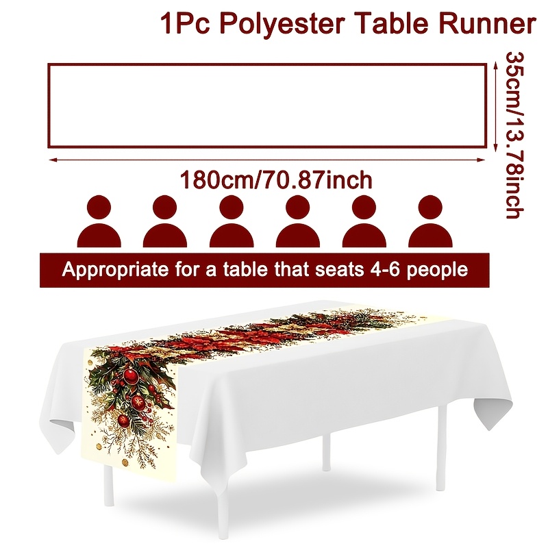 TEMU Nappe de Noël 1 pièce - Imprimés vintage de poinsettia et de de houx, nappe en polyester, drapeau de placard décoration de ferme, décoration de