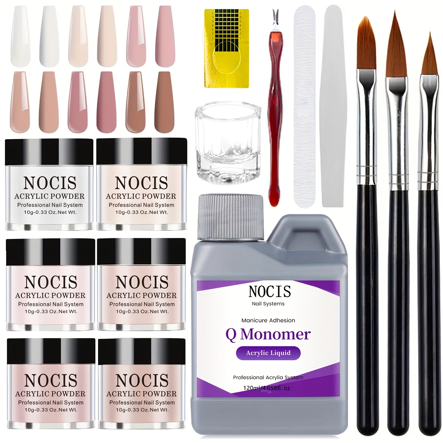 

Nocis Acrylic Nail Kit For Beginners - Non-yellowing Formula, Unscented Nail Art Set With Brushes, , Acrylic Powder - Complete Manicure Tools Set